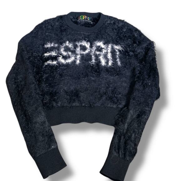 Opening Ceremony Esprit Fuzzy Logo Cropped Sweater Black Crewneck Small - Picture 1 of 9